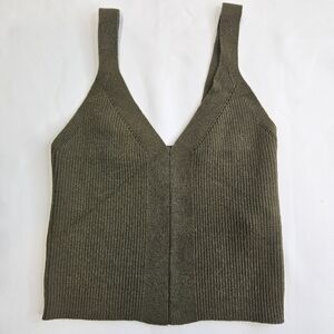 Madewell Cropped Sweather Tank Top Women's Size-S Olive Green V Neck
